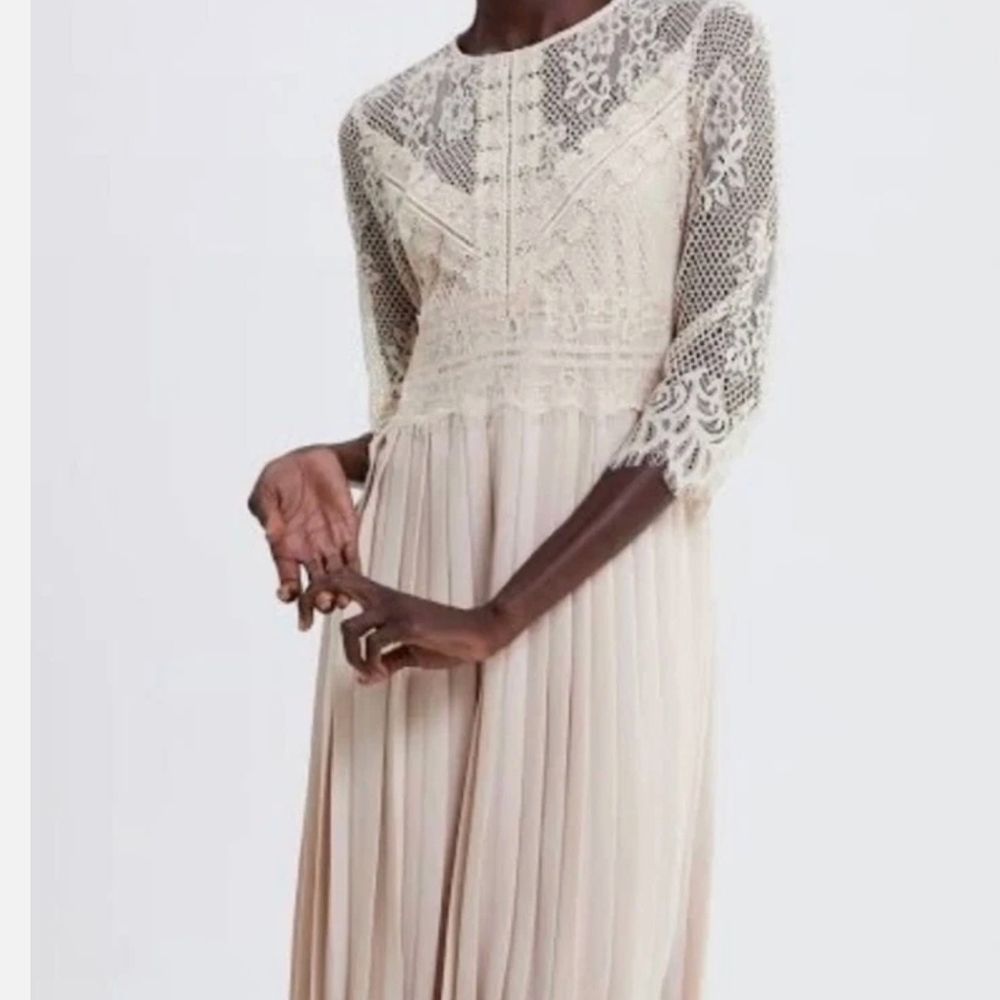 Zara Cream Midi Gown with Bishop Sleeves